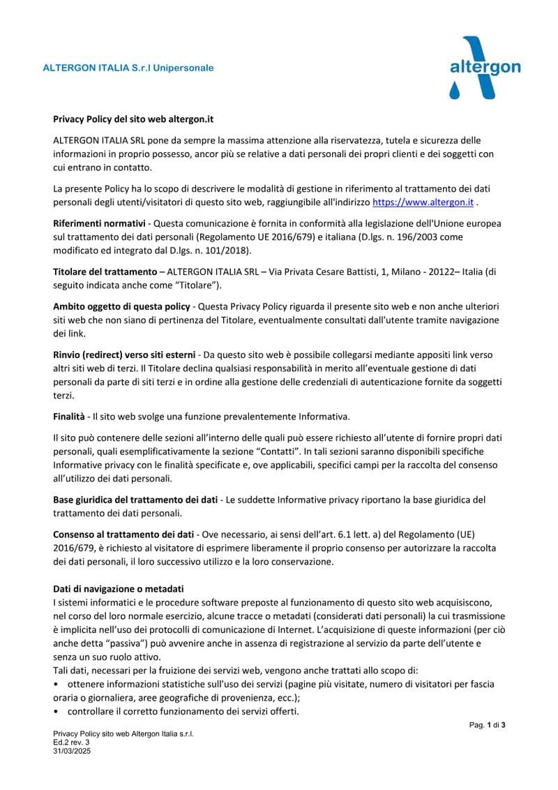 Altergon Website Privacy Policy
