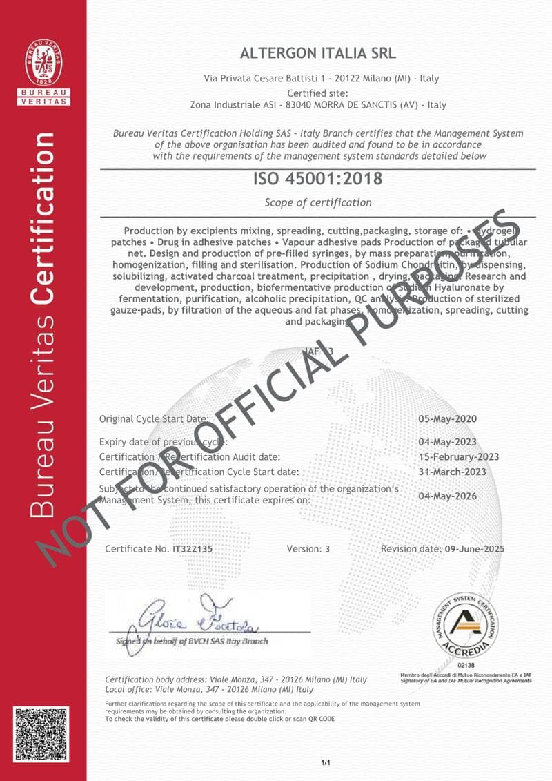 Hydrogel Medicated Patch Certificate