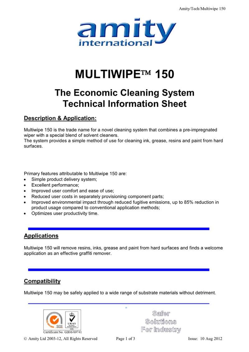 Multiwipe 150 Spec Sheet