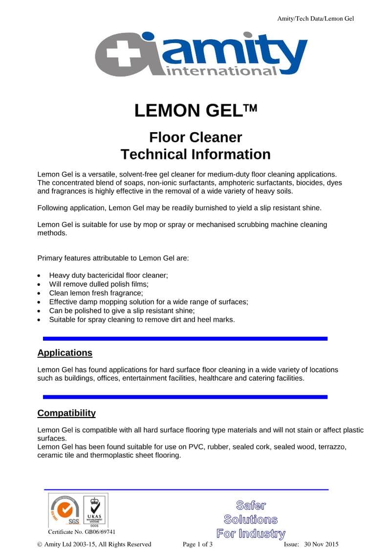 Lemon Floor Gel Spec Sheet