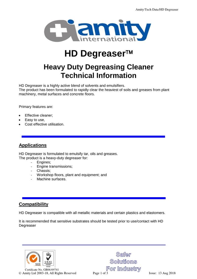 HD Degreaser Spec Sheet
