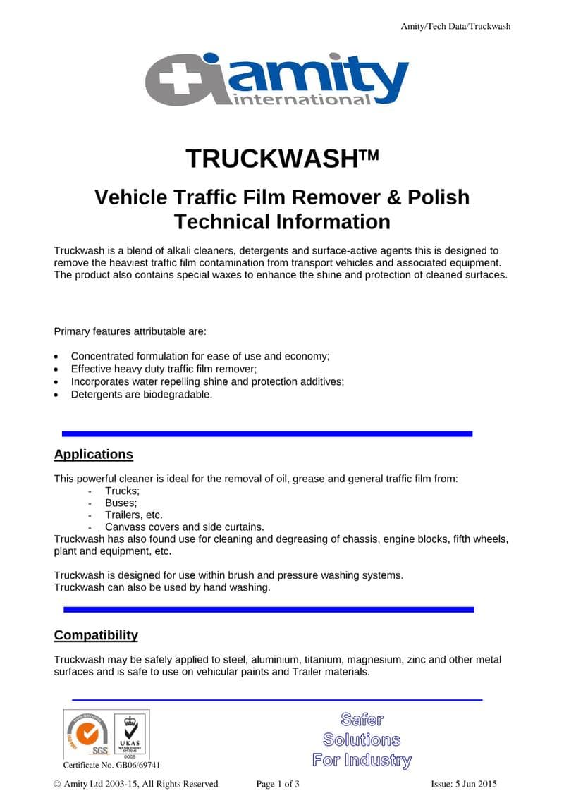 Truckwash & Gloss Spec Sheet