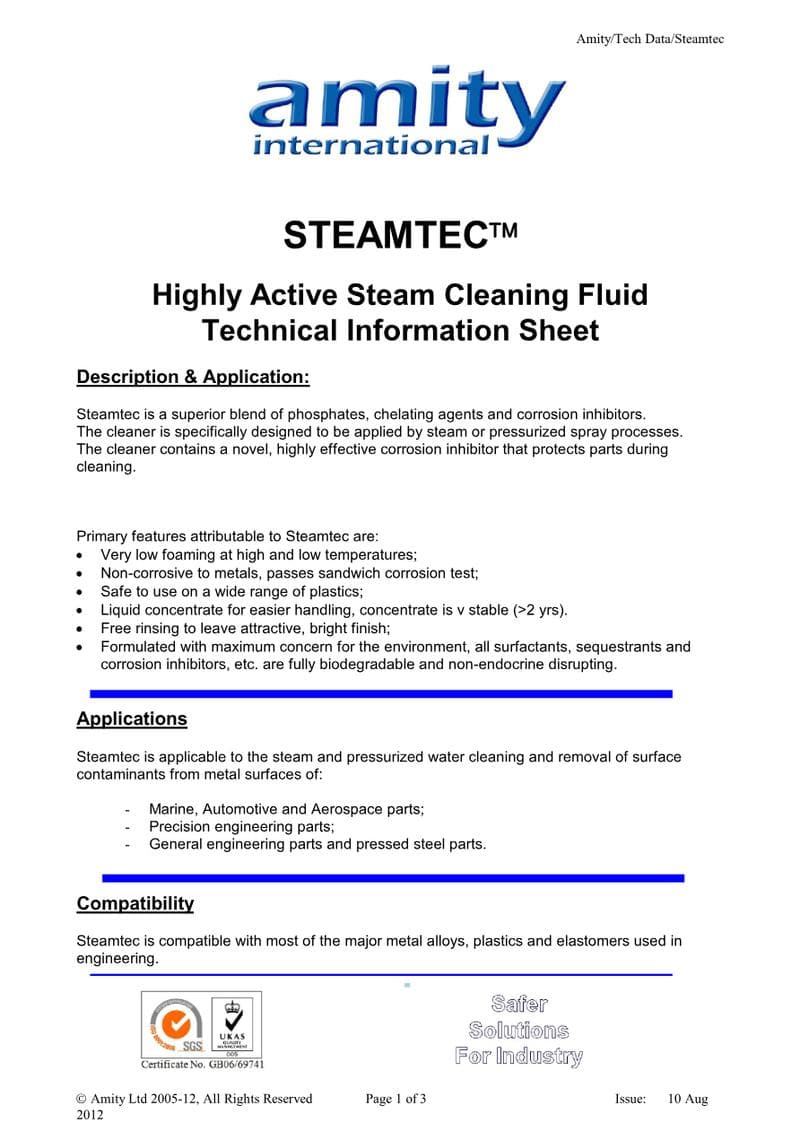 Steamtec Spec Sheet