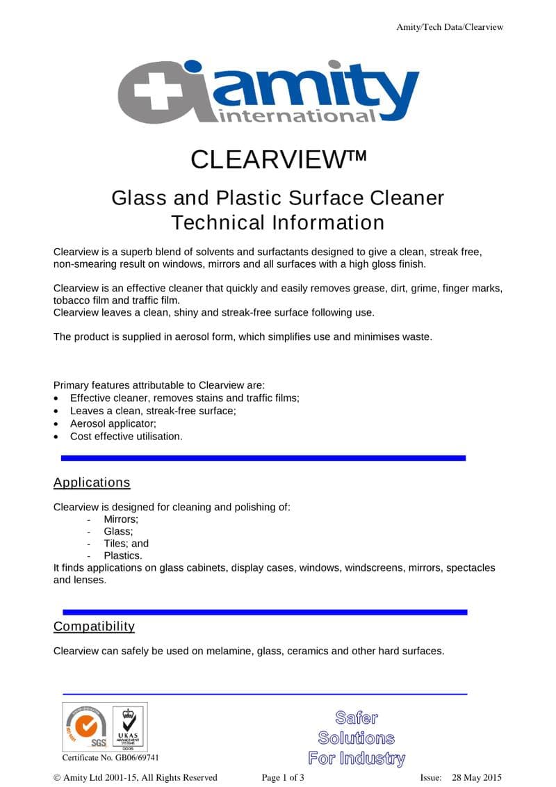 Clearview Spec Sheet