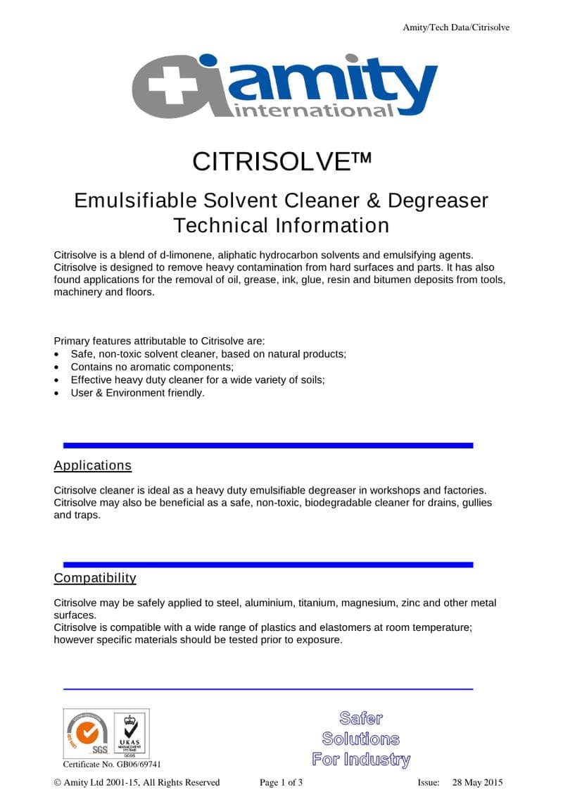 Citrisolve Spec Sheet