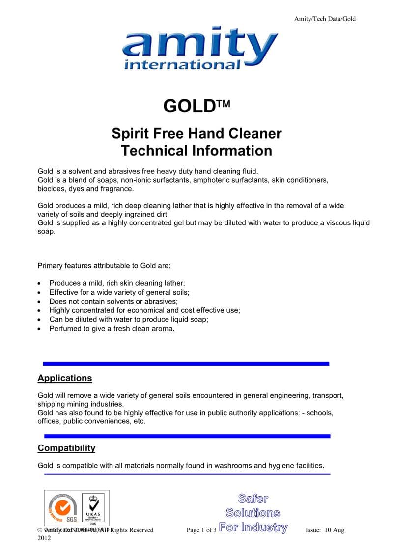 Gold Spec Sheet