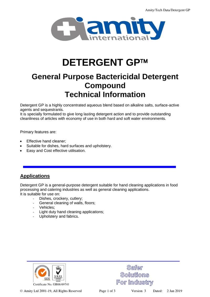 Detergent GP Spec Sheet