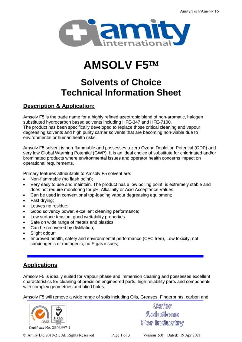 Amsolv F5 Spec Sheet