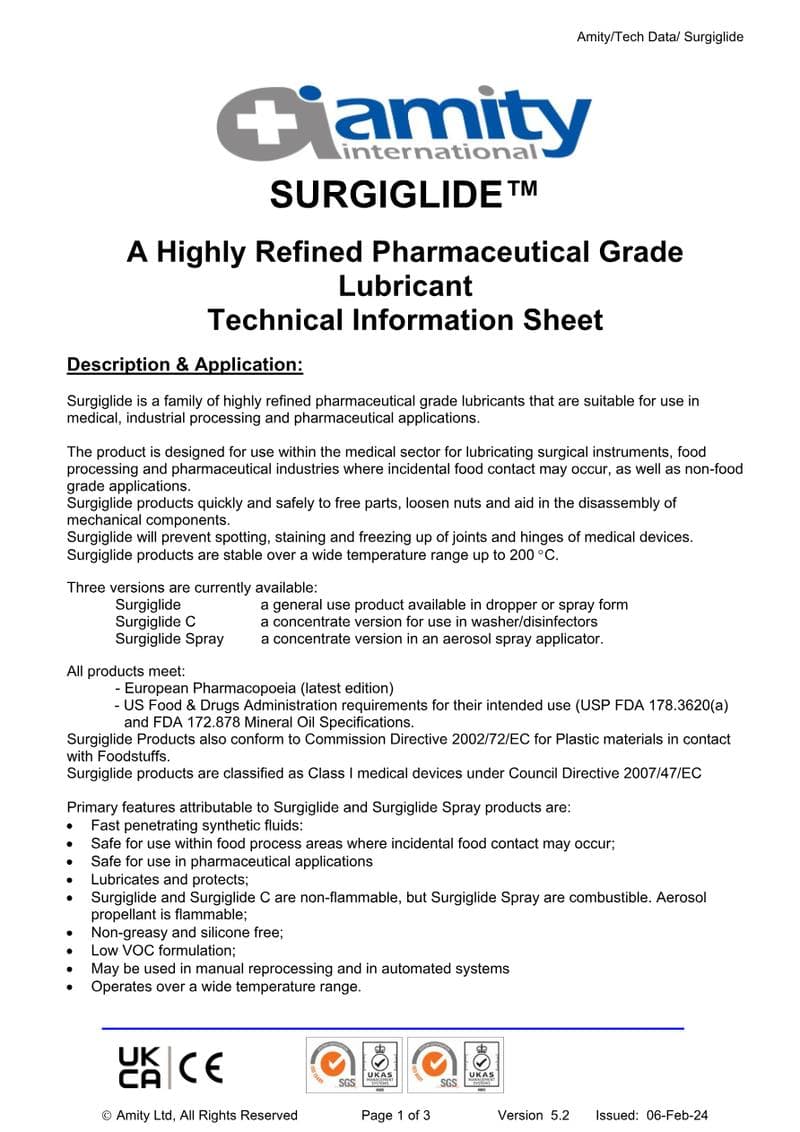 Surgiglide Spec Sheet
