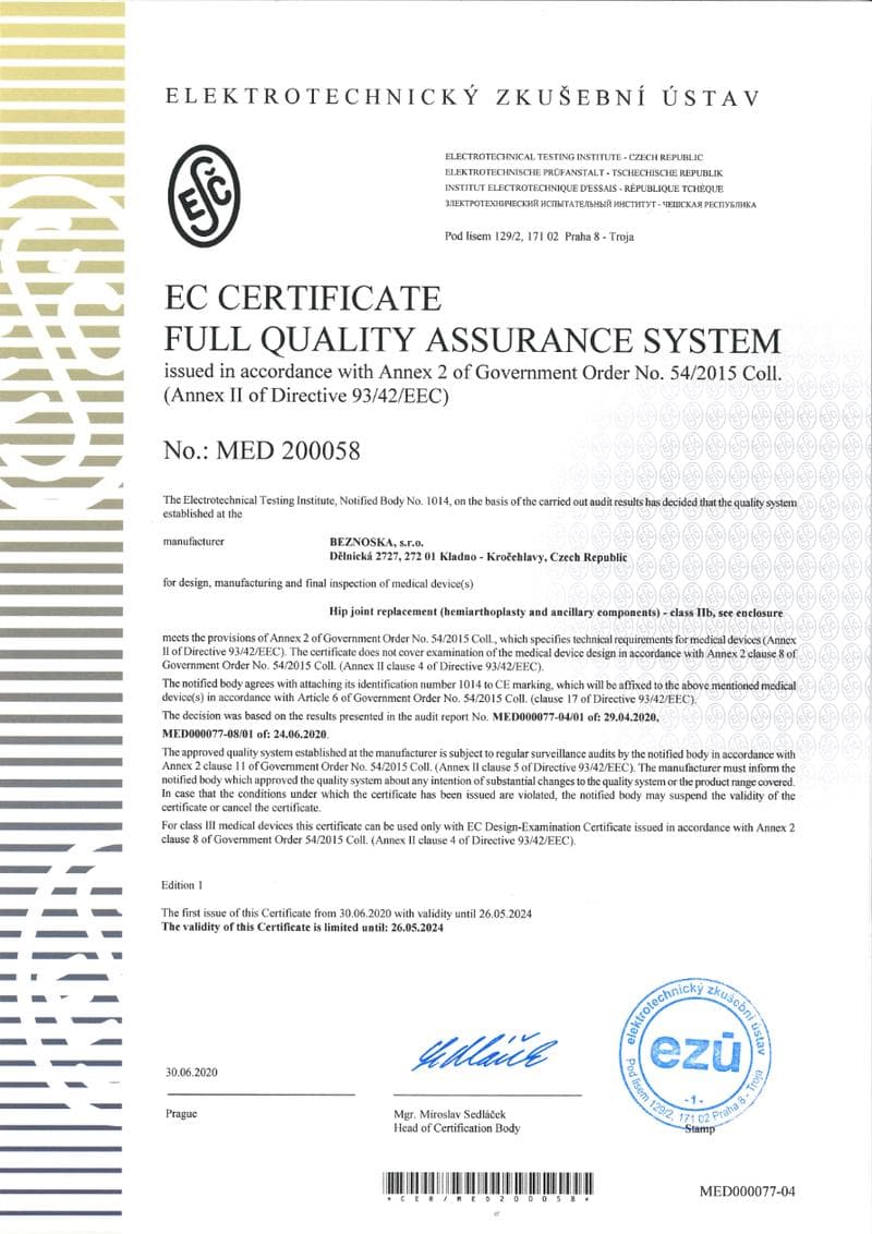 BEZNOSKA CE Certificate