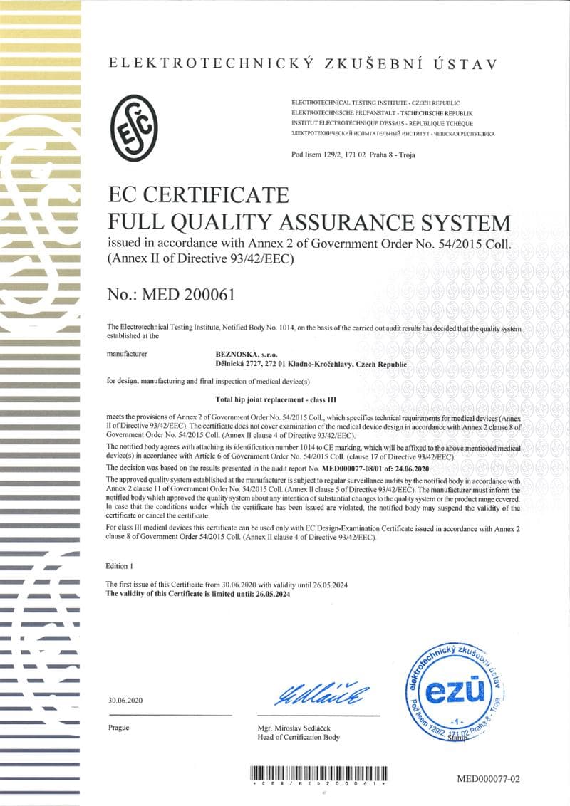 BEZNOSKA CE Certificate