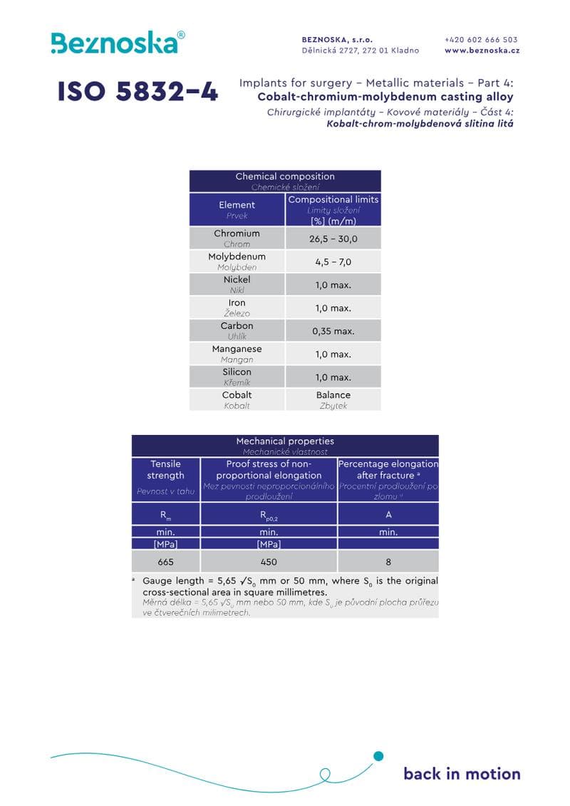 Cobalt-chromium-molybdenum Spec Sheet