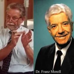 Historical portrait of founders Franz Morell and Erich Rasche, documenting the company's origins in 1976.