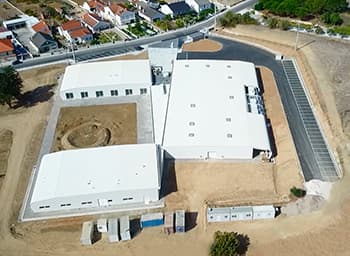 Aerial view of the biosurfit production campus, highlighting the scale of the manufacturing and development facilities.