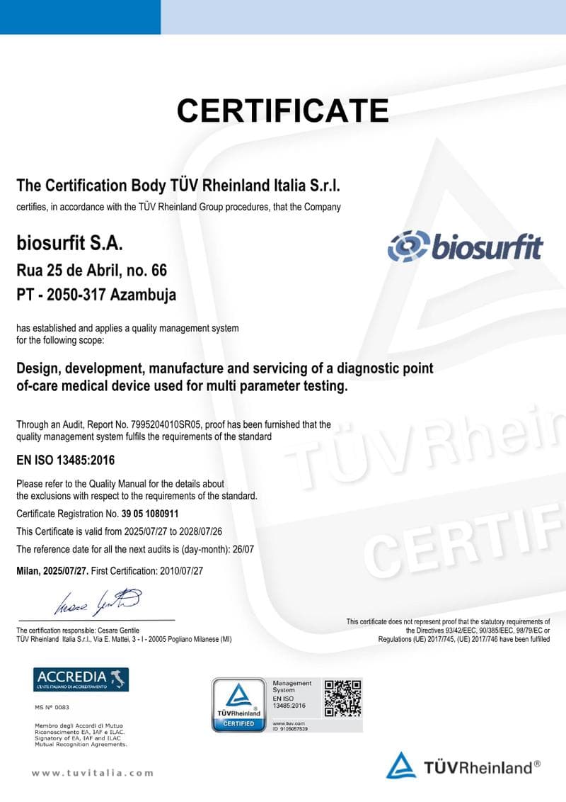 biosurfit ISO Certificate