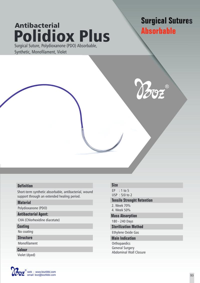 Polidiox Suture Spec Sheet