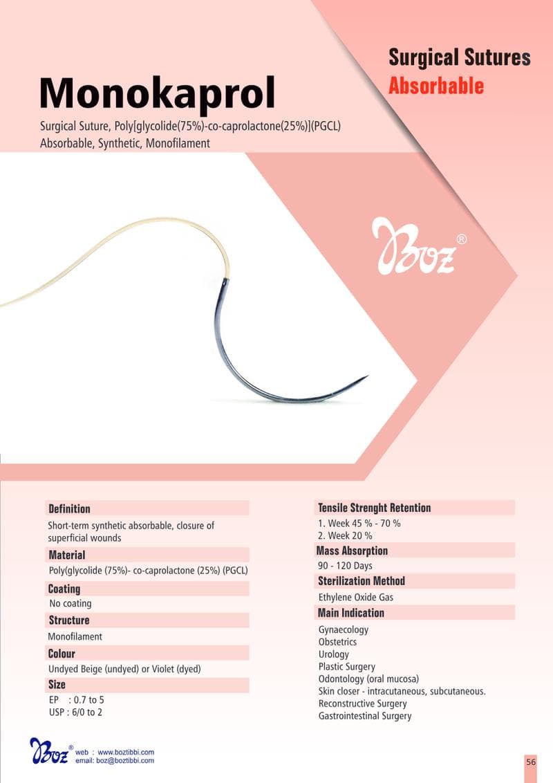 Monokaprol PGCL Dental Suture Spec Sheet