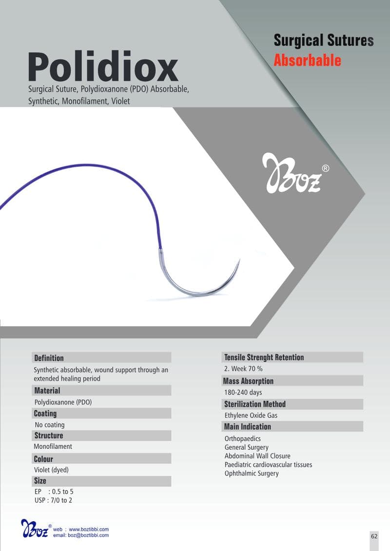 Polidiox Suture Spec Sheet