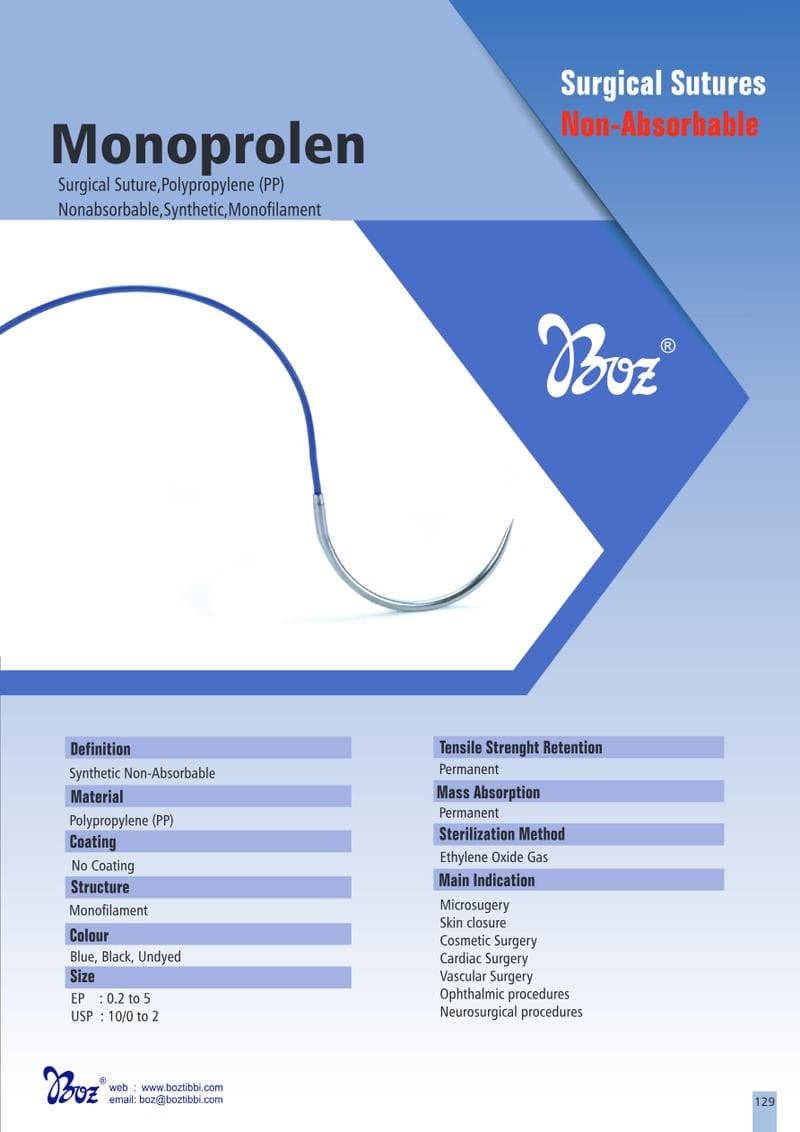 Monoprolen Suture Spec Sheet