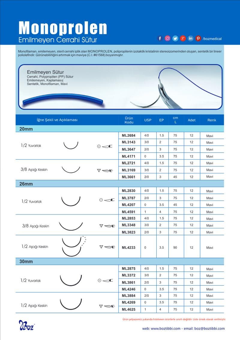 Monoprolen Suture Spec Sheet