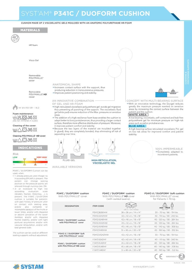 DUOFORM Cushion Spec Sheet