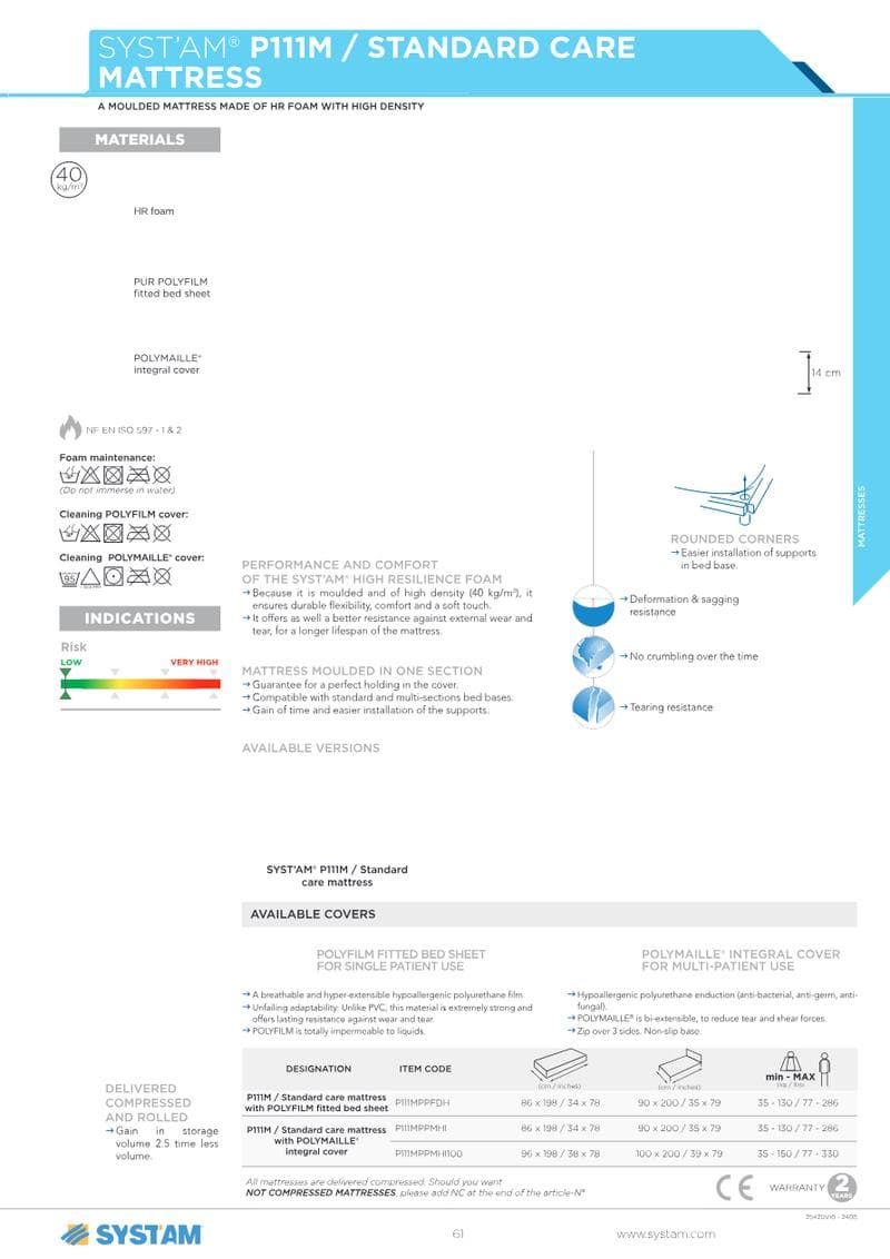 Standard Care Mattress Spec Sheet