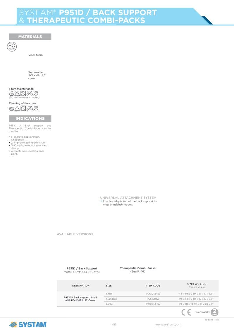 Back Support Spec Sheet