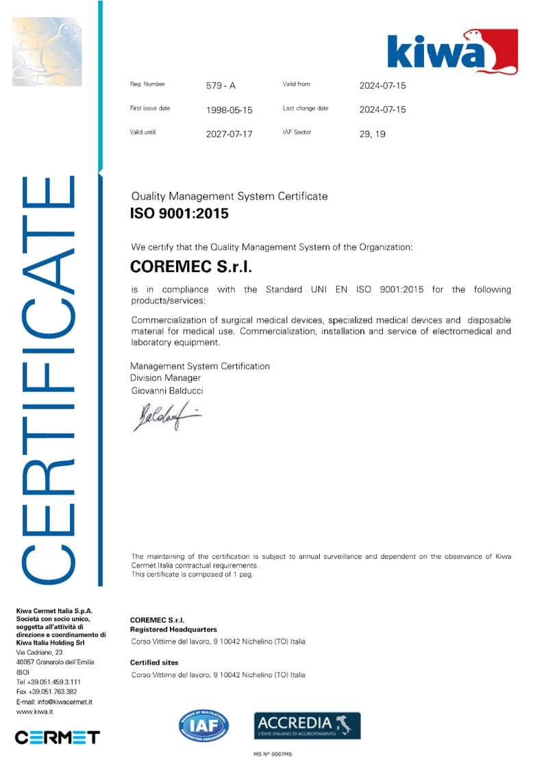Coremec Srl ISO Certificate