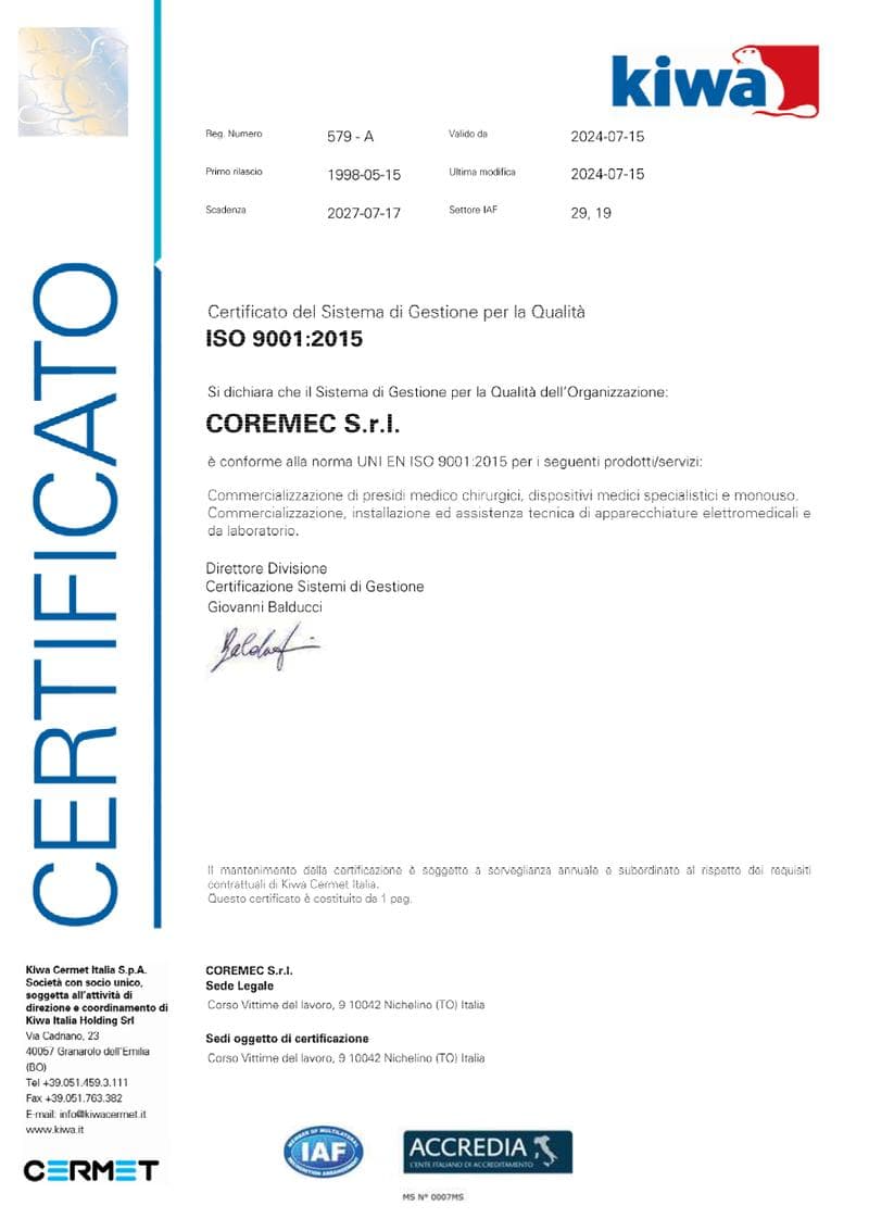 Coremec Srl ISO Certificate