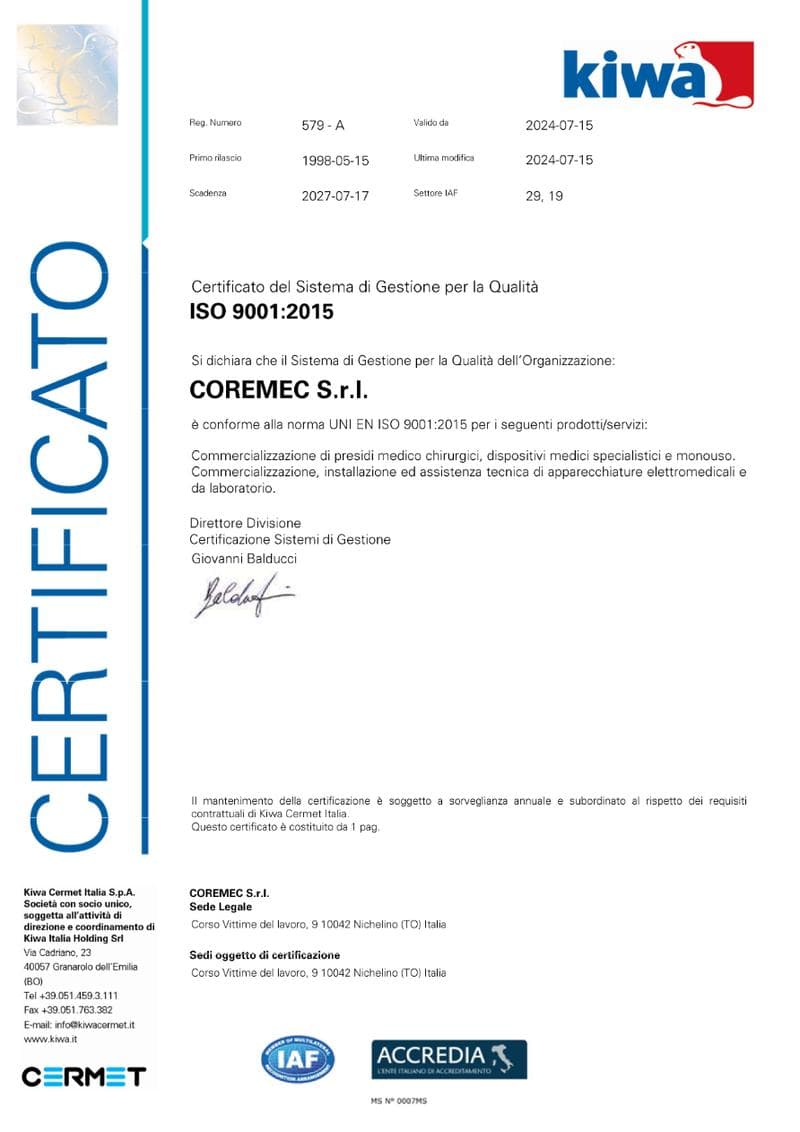 Coremec Srl ISO Certificate