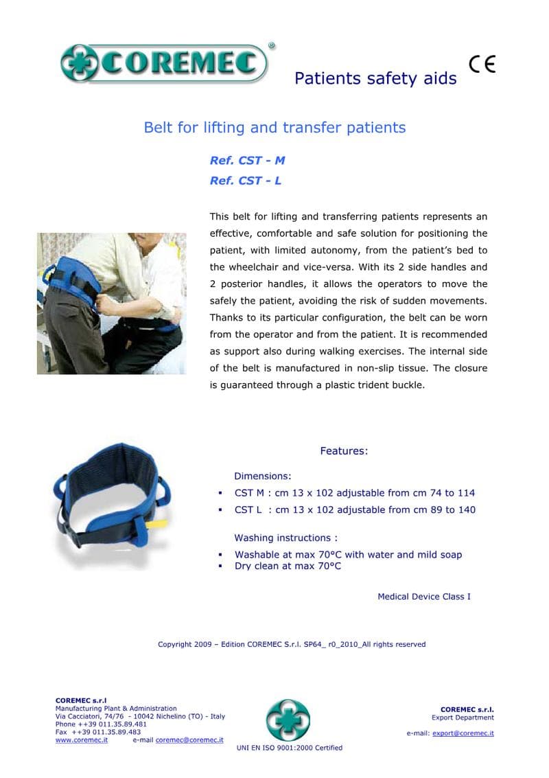 Belt hoisting and transfer Spec Sheet