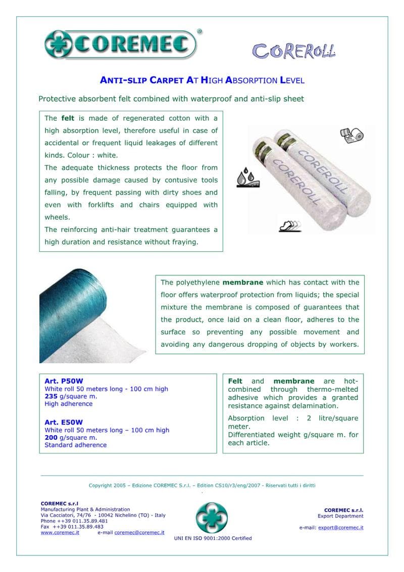 Coreroll Absorbent Floor Spec Sheet