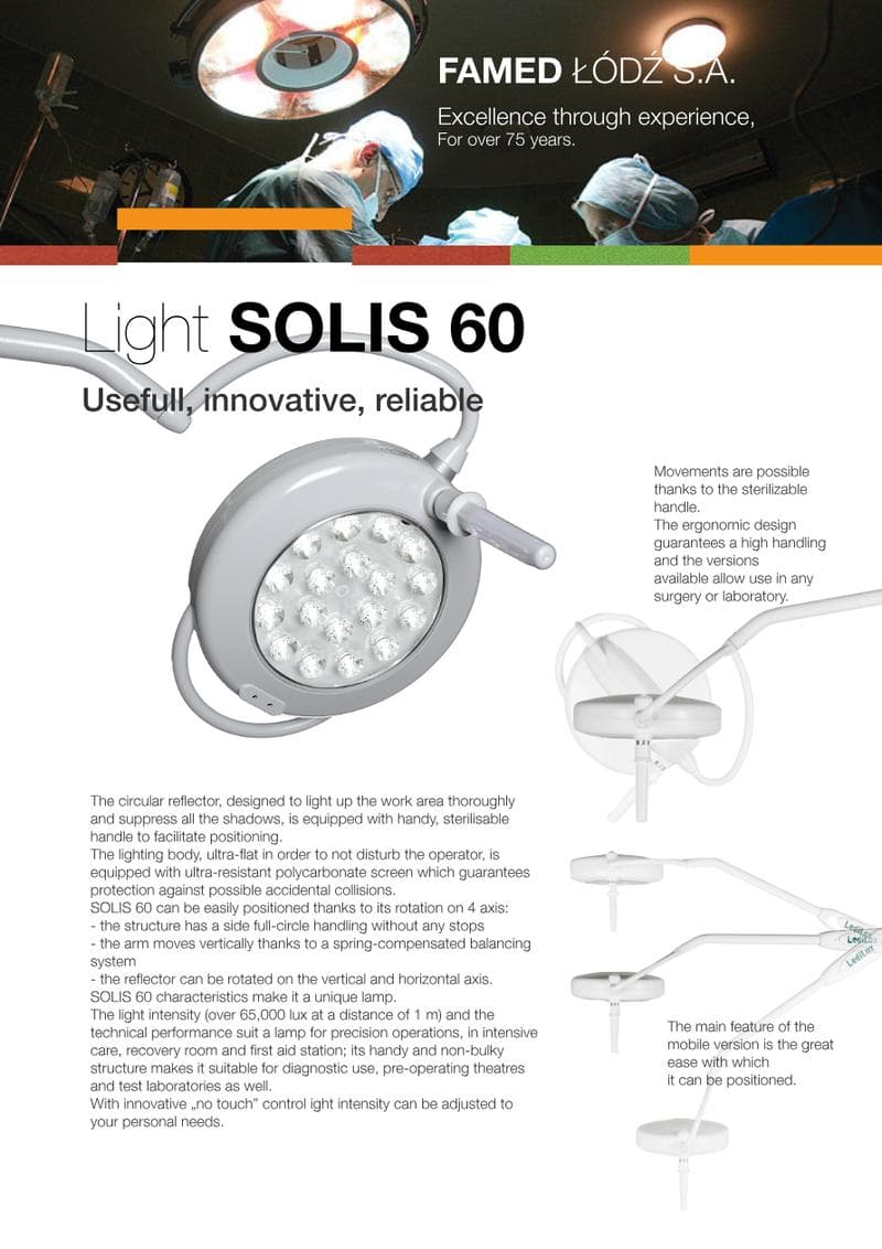 Solis 60 Examination Light Spec Sheet