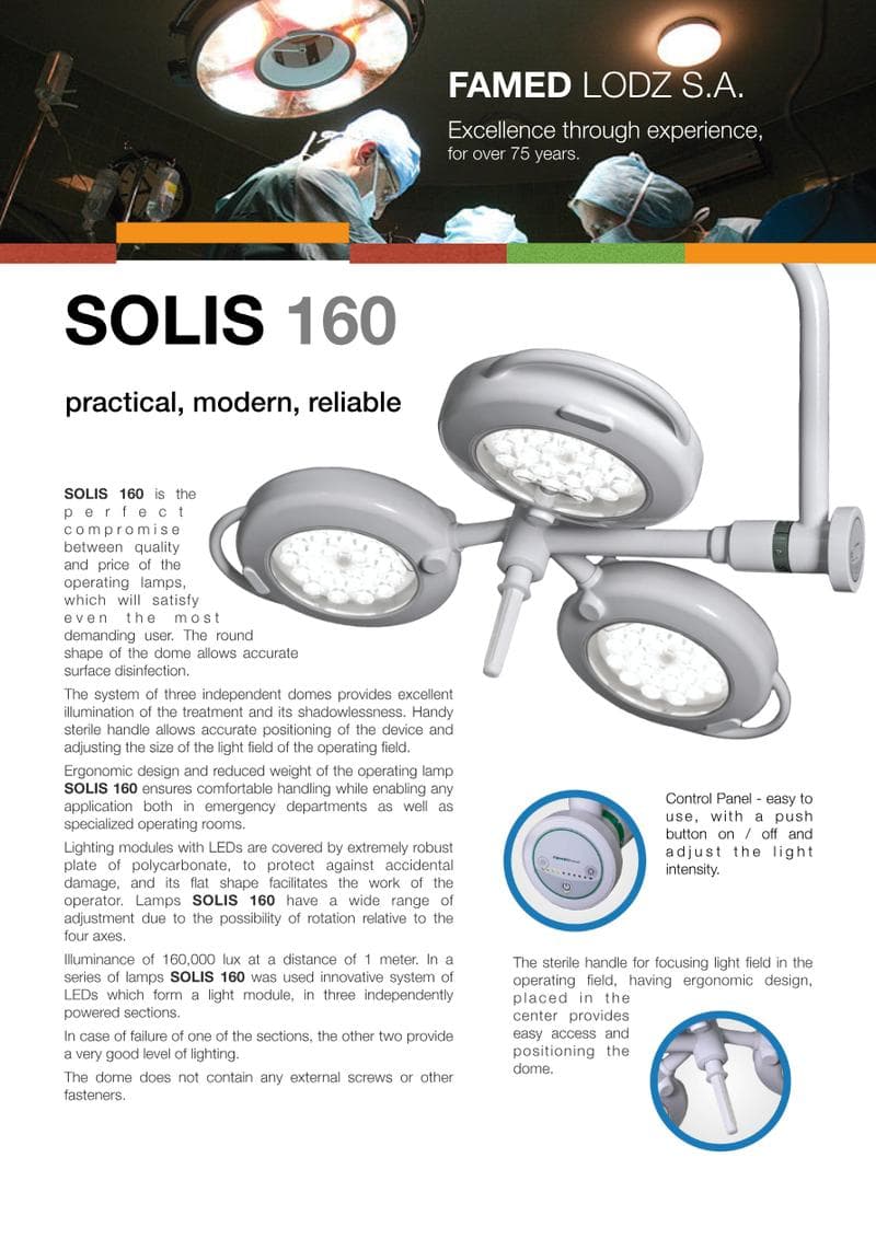 Solis 160 Surgical Light Spec Sheet