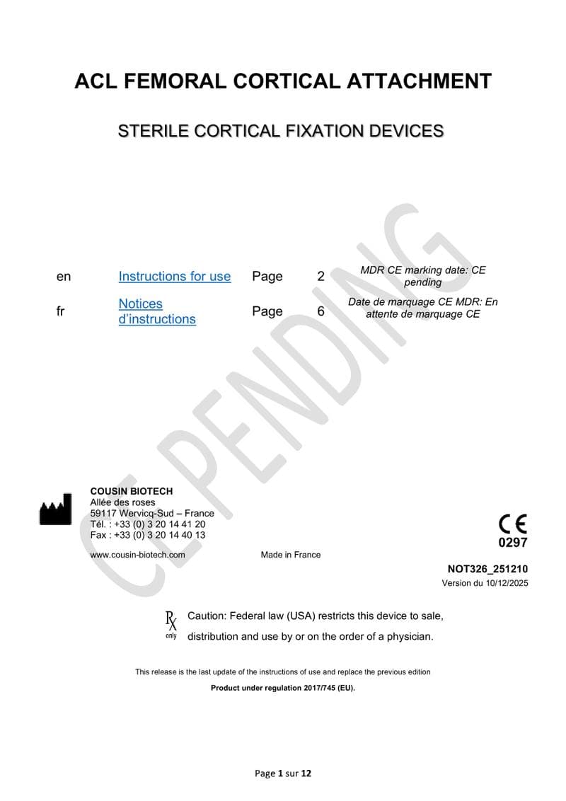 Adjustable Cortical Fixation System IFU