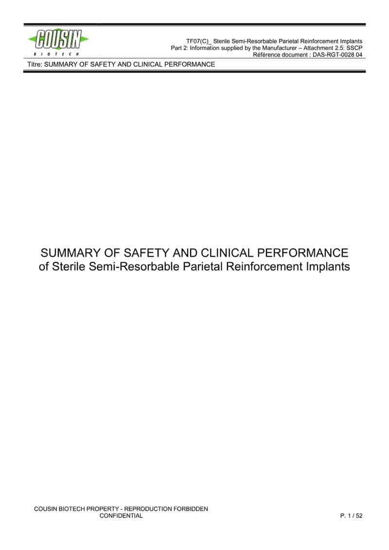 SACROMESH SOFT PROLAPSE Clinical Evaluation