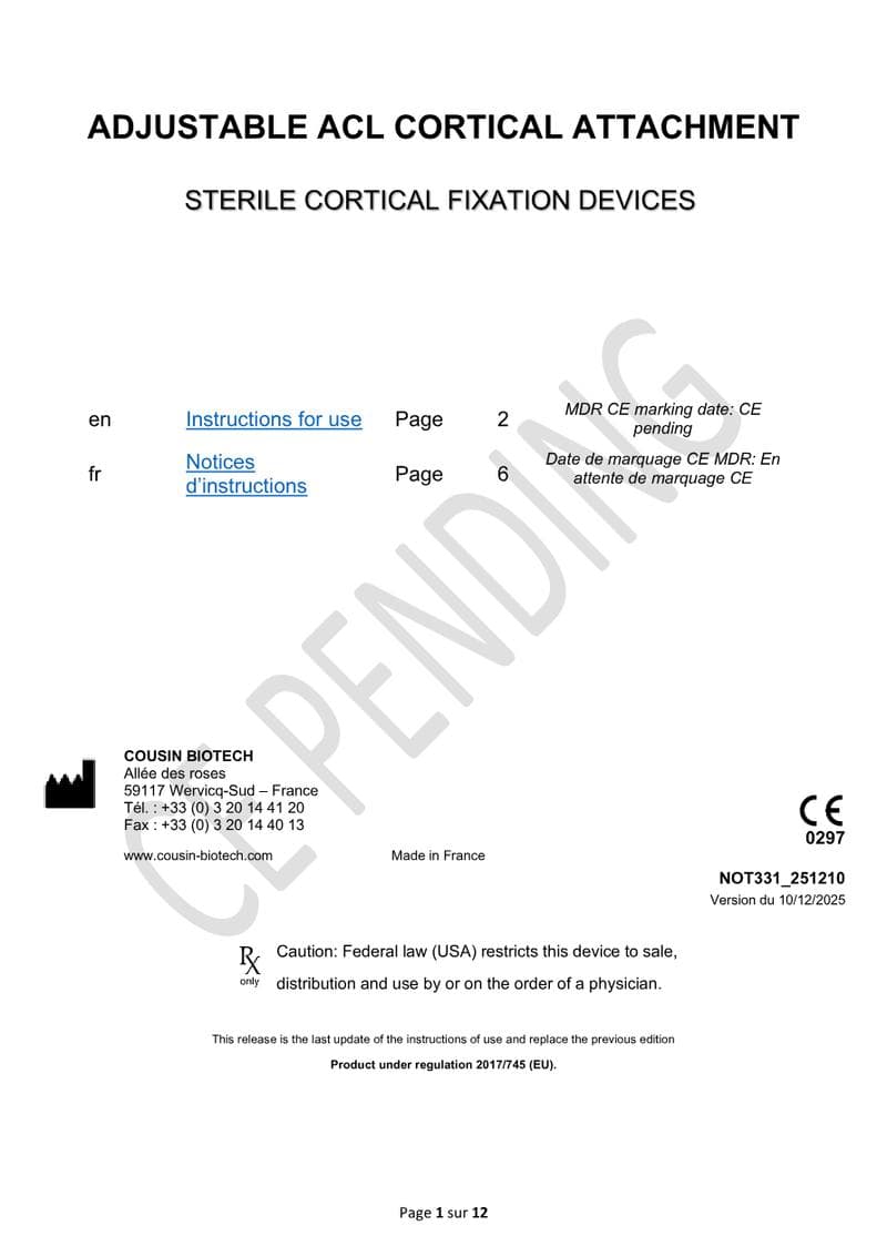 Adjustable Cortical Fixation System IFU