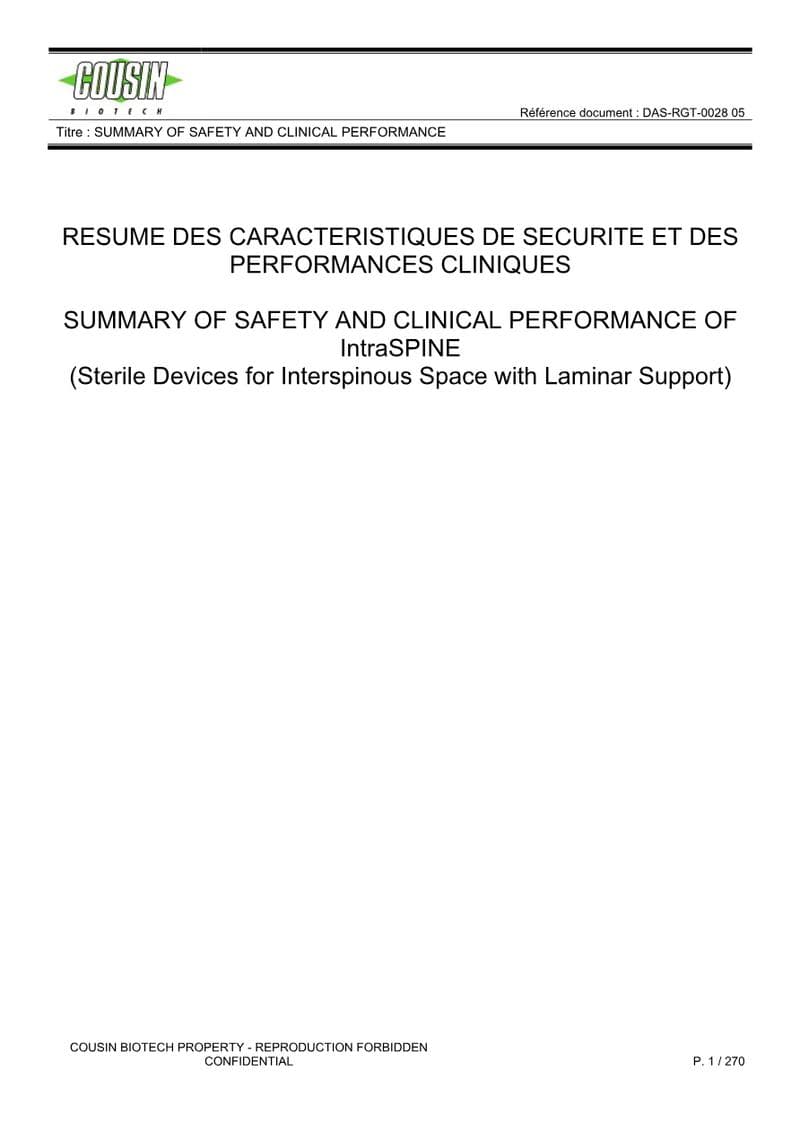 INTRASPINE Clinical Evaluation