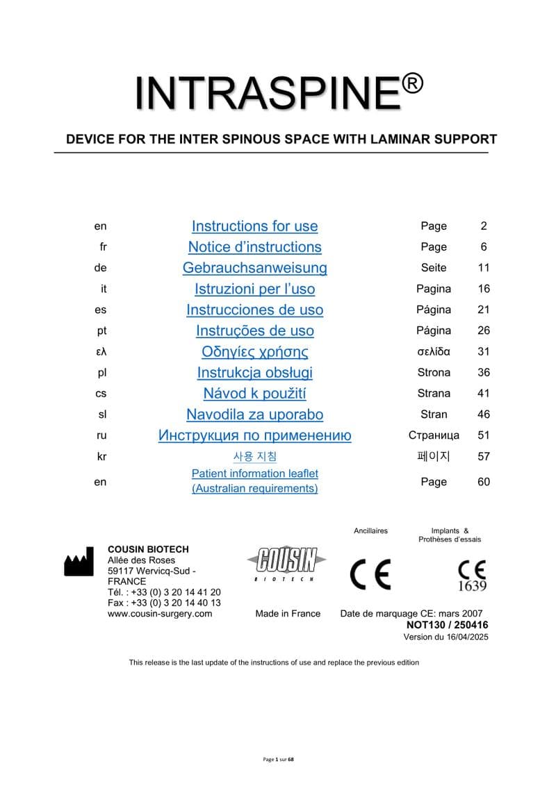 INTRASPINE IFU
