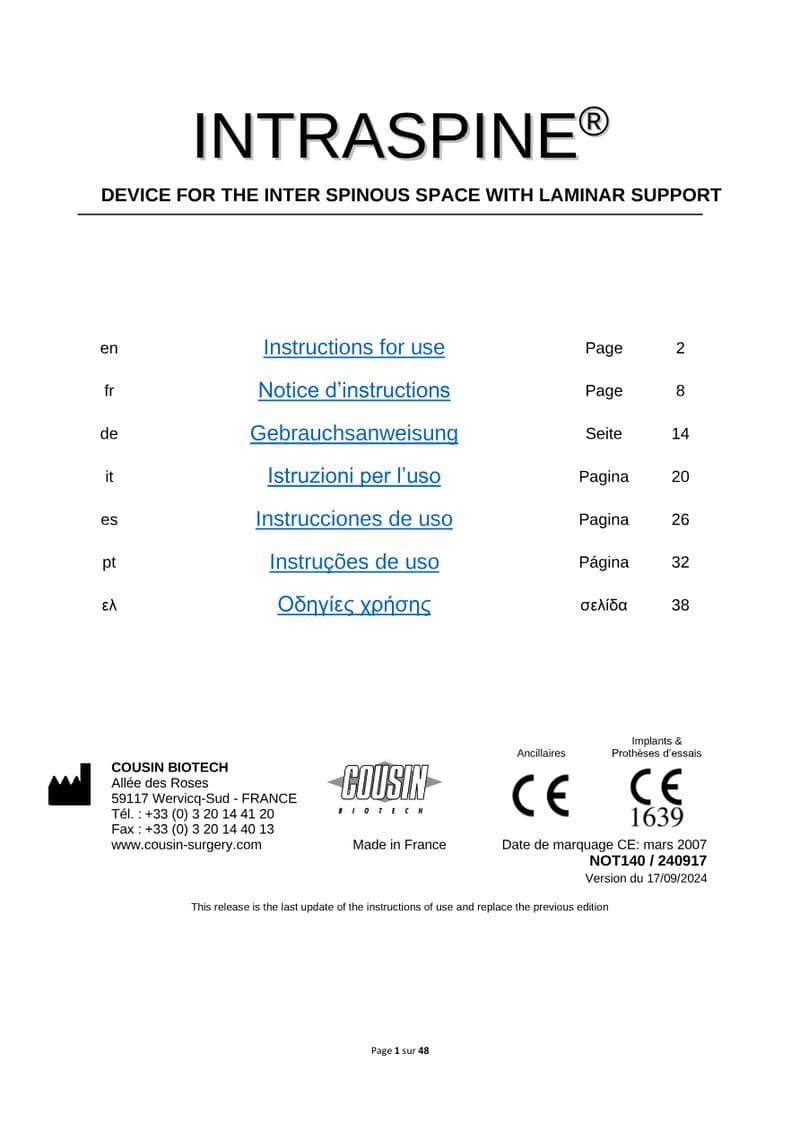 INTRASPINE IFU