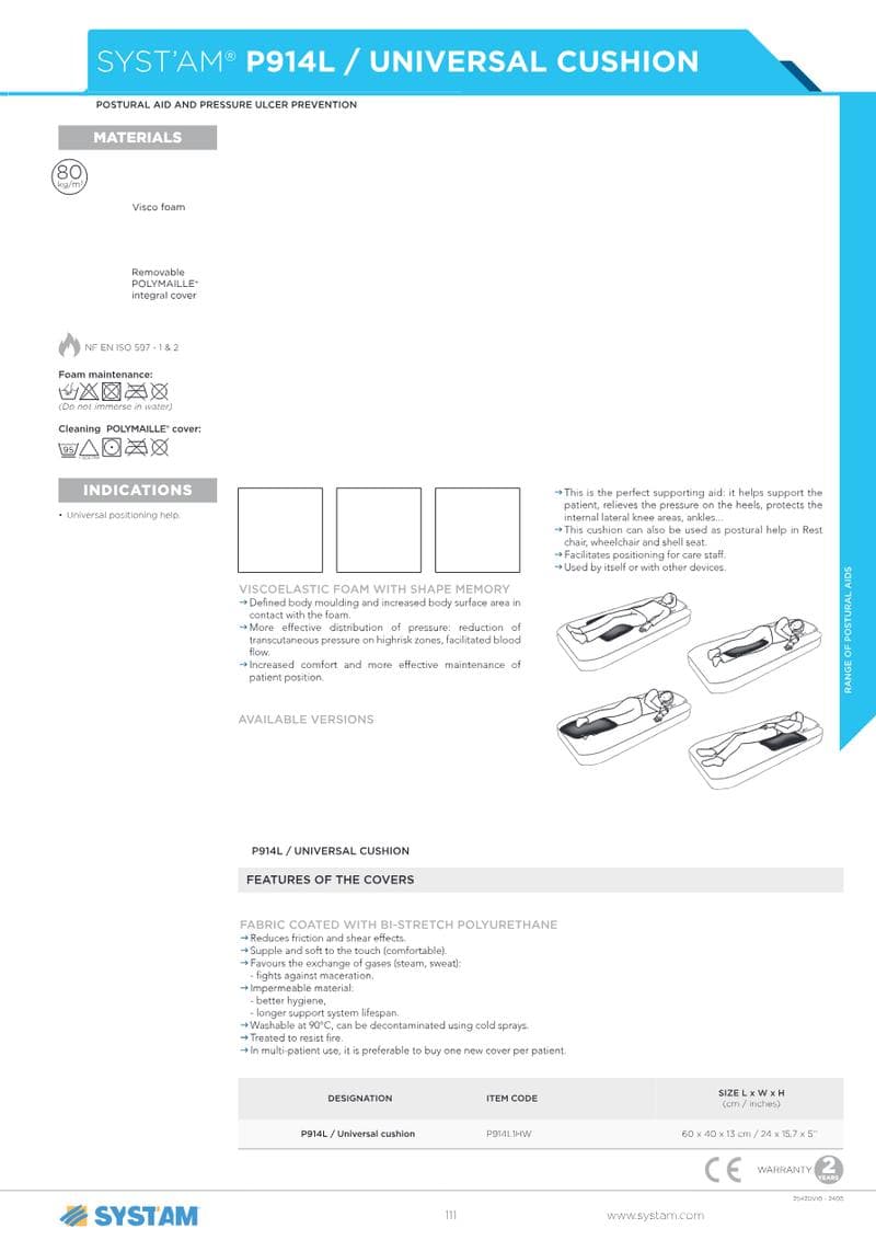 Universal Cushion Spec Sheet