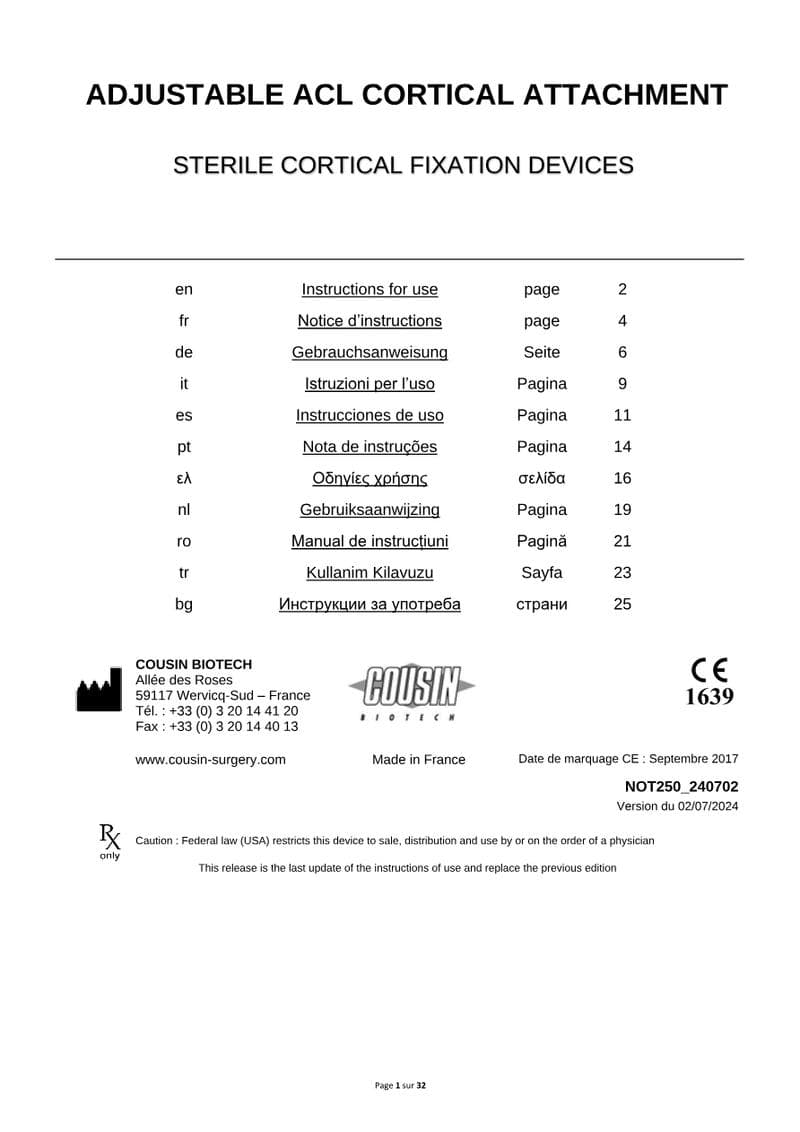 Adjustable Cortical Fixation System IFU