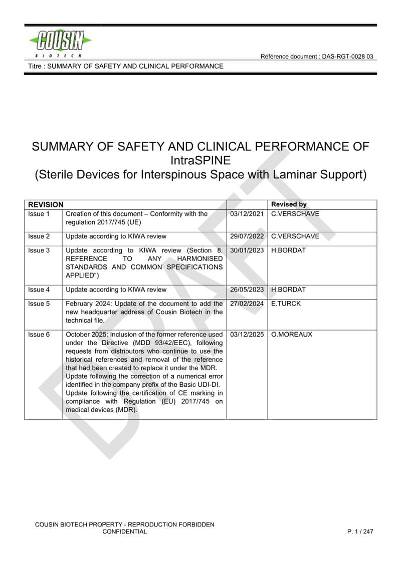 INTRASPINE Clinical Evaluation