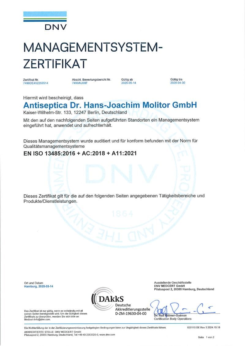ANTISEPTICA ISO Certificate