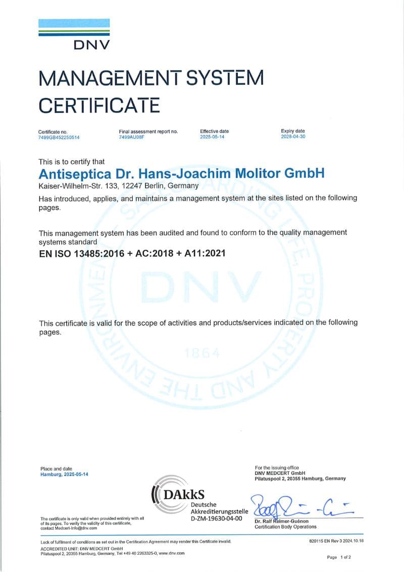 ANTISEPTICA ISO Certificate