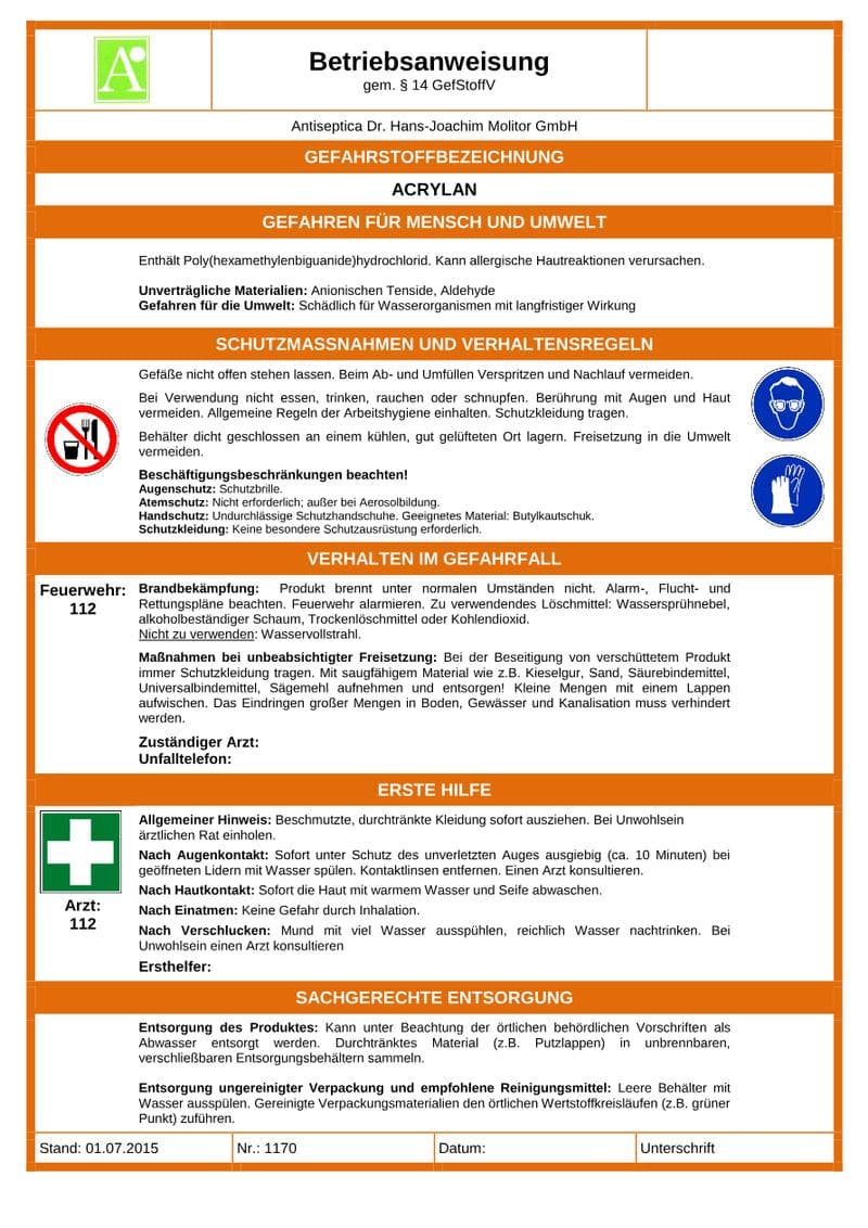 Acrylan Safety Data Sheet