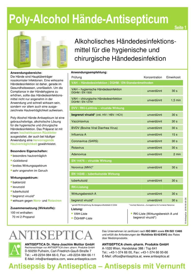 Poly-Alcohol Hand Antiseptic Insert Packaging Insert