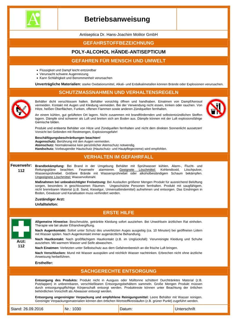 Poly-Alcohol Hand Antiseptic Safety Data Sheet