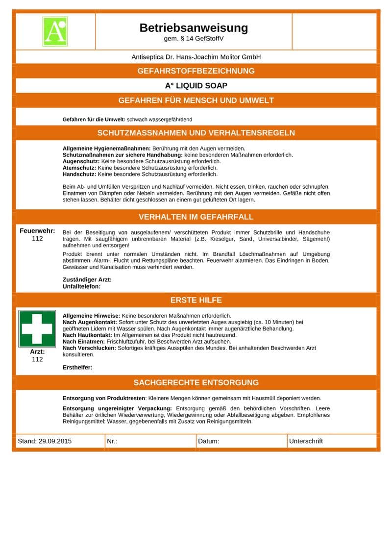 Antiseptica Liquid Soap Operator Manual