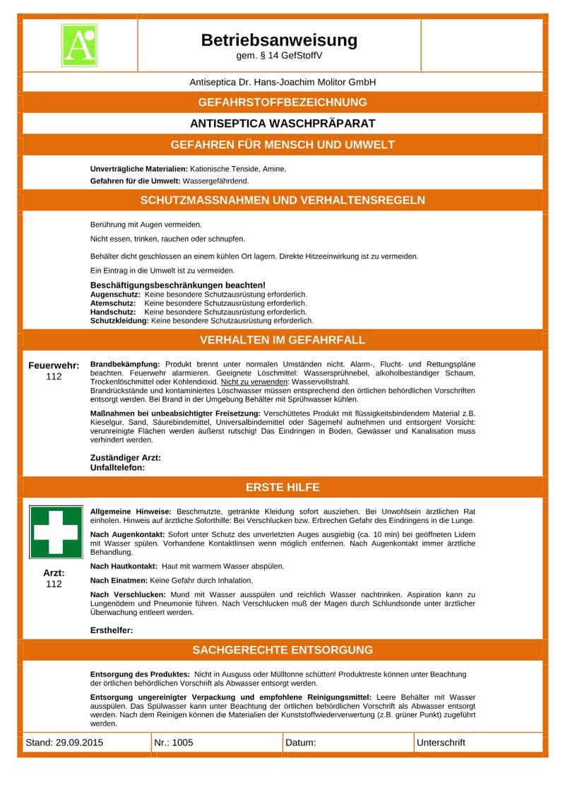 Antiseptica Washing Preparation Operator Manual